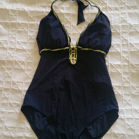 SHAN Black One-Piece Swimsuit with Green Accents - Picture 1 of 7